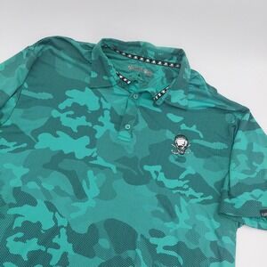 Tattoo Golf Polo Shirt Mens L Green Camo Performance Top Skull Embroidered